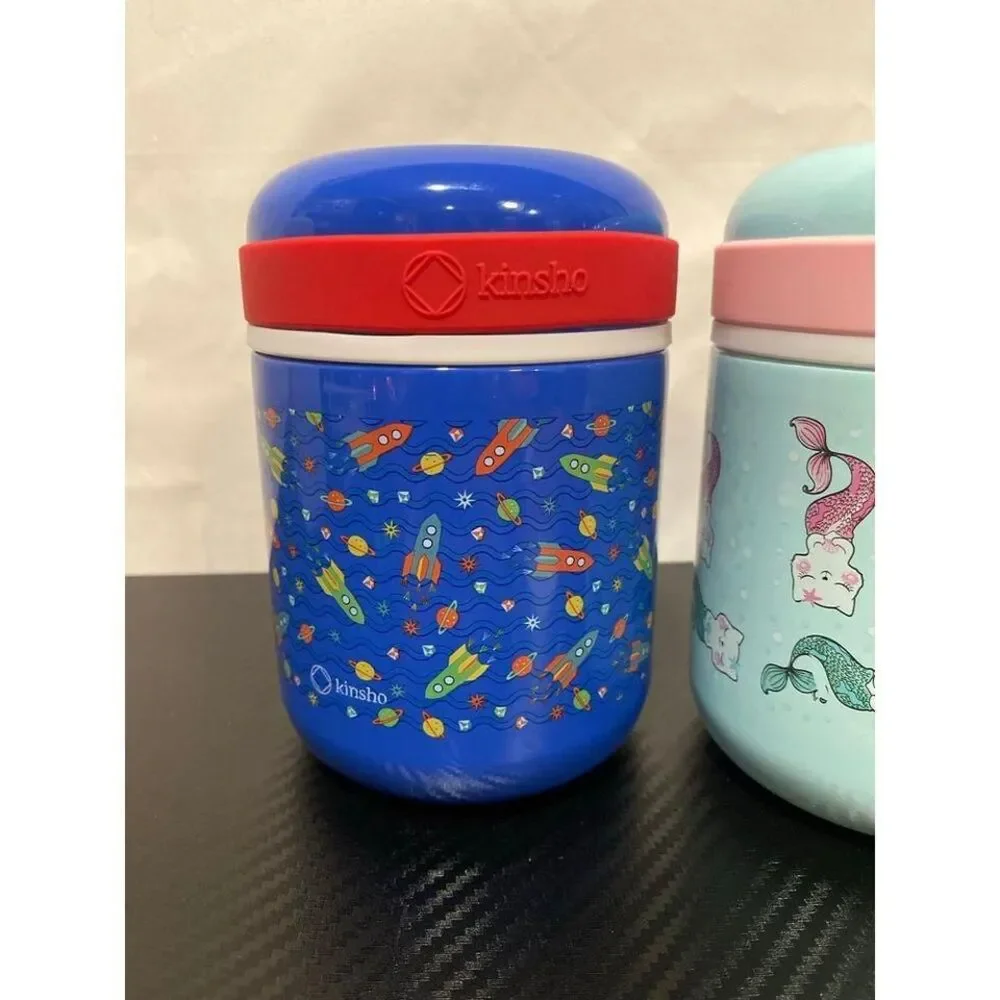 2 Kinsho Insulated Food Jars Rockets and‎ Kitty Rainbows